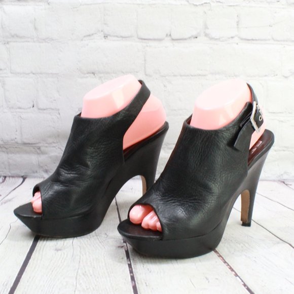 Dolce Vita Shoes - Dolce Vita Black Leather Peep Toe Ankle Strap High Heel Booties Size US 8